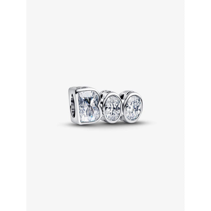 Close-up of the Pandora Boo Charm with cubic zirconia stones forming the word “BOO.”