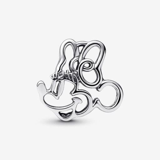 Pandora Disney Minnie Mouse Openwork Charm in sterling silver featuring iconic outline of Minnie Mouse face and signature bow.