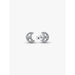 Pandora Sparkling Moon stud earrings in sterling silver with clear cubic zirconia on white background