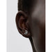 Single Pandora Sparkling Moon stud earring worn on ear in sterling silver with sparkling stones