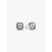 Pandora Square Halo Stud Earrings in sterling silver with square-cut cubic zirconia and halo setting on white background