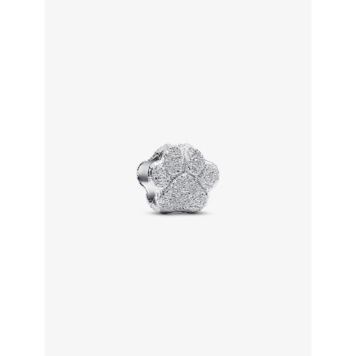 Sterling silver Pandora Textured Paw Mini Charm shaped like a paw print with a textured sparkling finish.