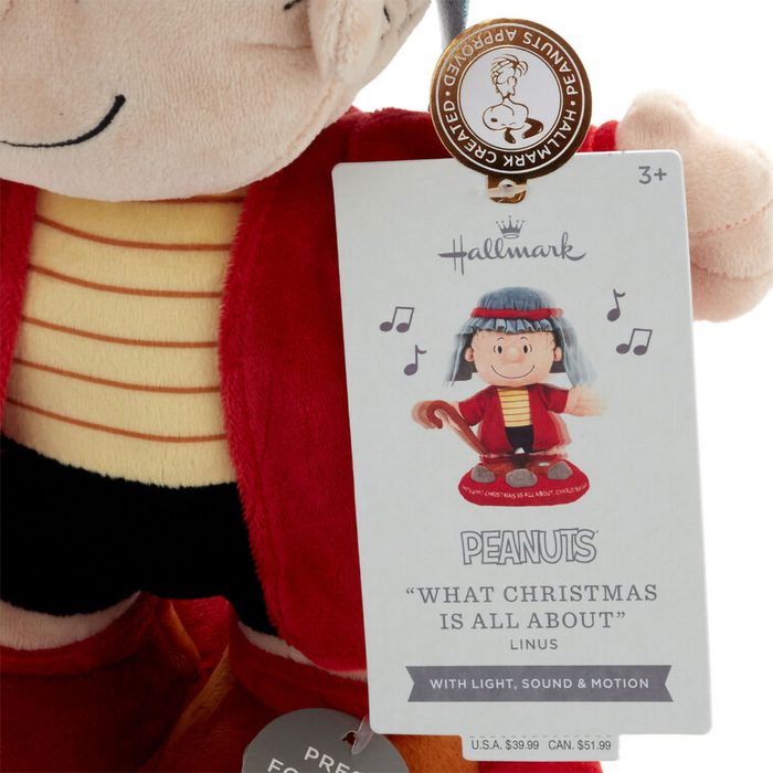 Hallmark : Peanuts® Linus in Shepherd Costume Plush With Sound, Motion and Light, 12"