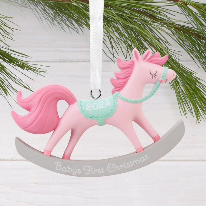 Hallmark : Baby Girl's First Christmas Rocking Horse 2024 Hallmark Ornament