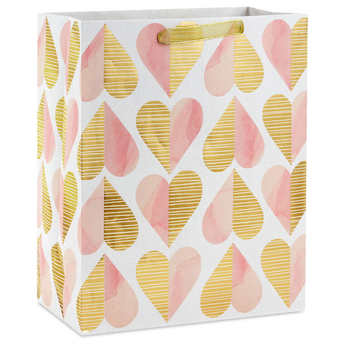 Hallmark : 13" Romantic Gold and Pink Hearts Large Gift Bag