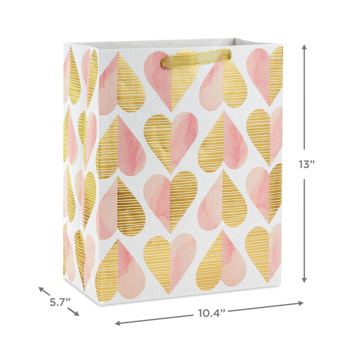 Hallmark : 13" Romantic Gold and Pink Hearts Large Gift Bag