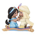 Close-up front of Hallmark 2026 Aladdin Jasmine porcelain ornament featuring blue dress, red jewel turban, and glossy gold trim