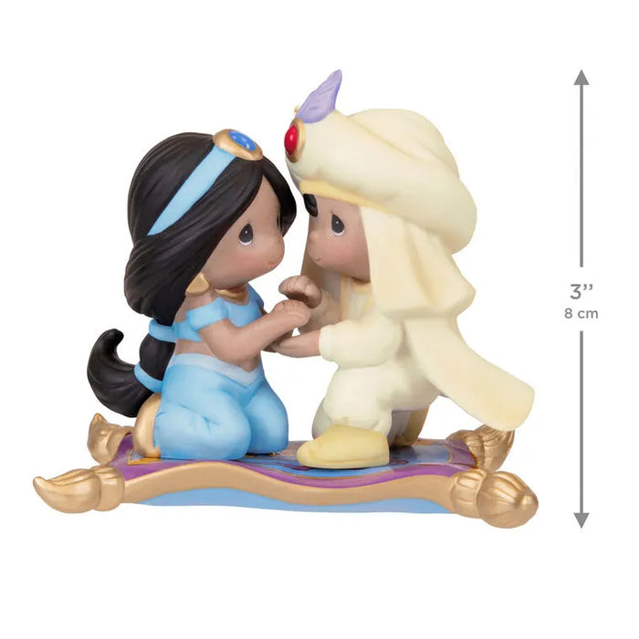 Side profile of 3-inch tall Hallmark 2026 Aladdin Jasmine porcelain ornament on white background with height measurement indicator