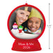Red plastic Mom and Me 2026 snow globe ornament with 4.25 inch height measurement on white background