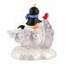 Penguin ornament with a blue scarf and red beak on a white background