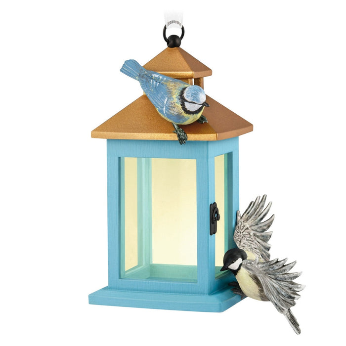 Hallmark 2026 Feathered Friends lantern ornament with blue tit and great tit birds