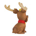 Dog figurine with reindeer antlers and a red collar on a white background