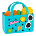 Toy sandcastle set with a blue carrier labeled 'Relax' on a white background