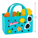 Toy beach bag with sand toys and sunglasses, featuring the word 'Relax'.