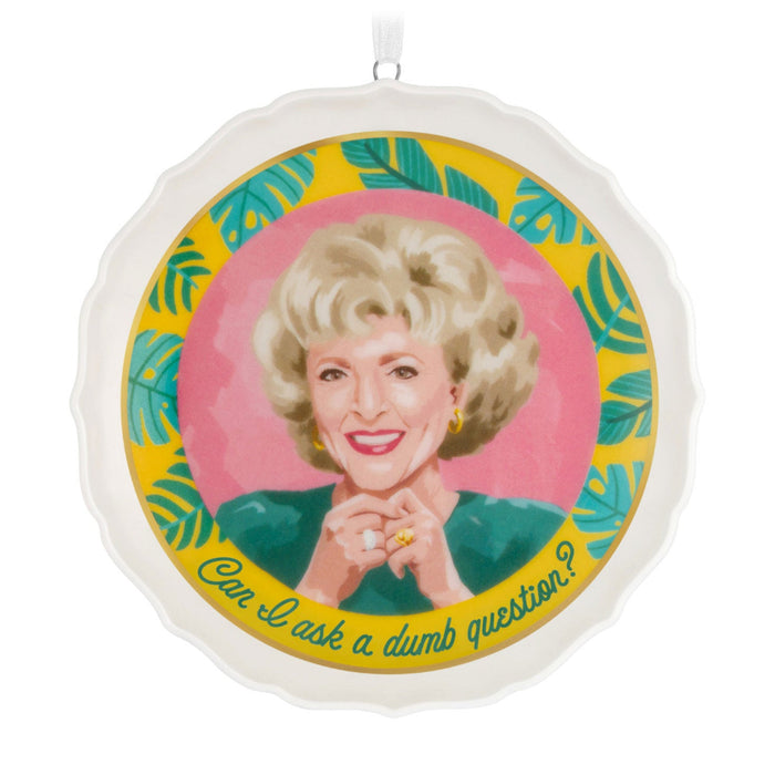 Decorative plate with a woman's portrait and text 'Can I ask a dumb question?' on a white background