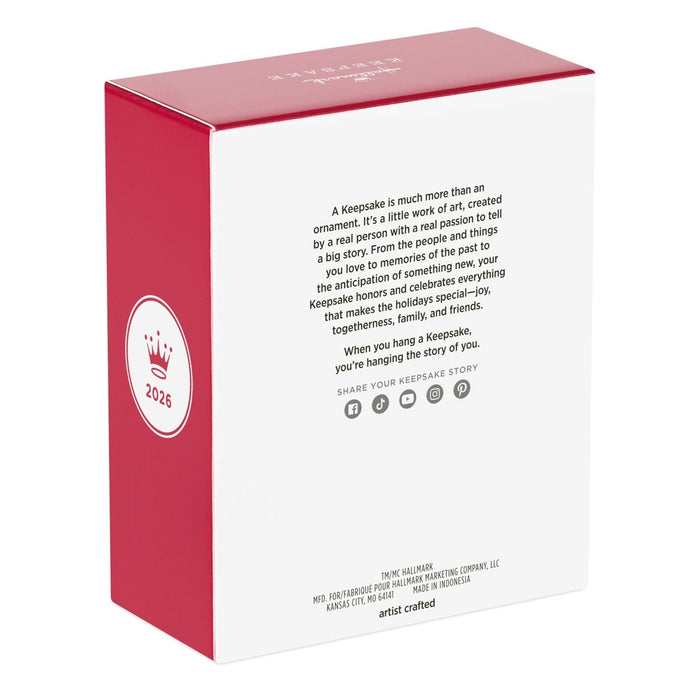 Back of 2026 Hallmark Keepsake box featuring artist crafted label