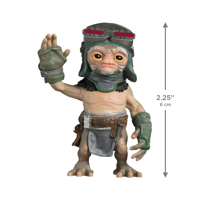 2.25 inch Hallmark Star Wars Anzellan ornament with yellow eyes, red visor accents, and tool belt detail