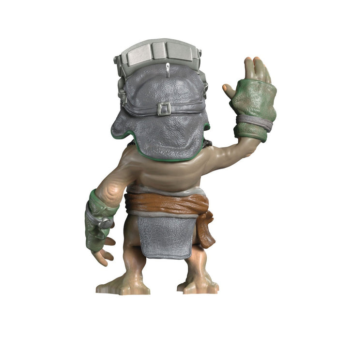 Back view of Star Wars Anzellan droidsmith ornament with textured gray helmet, green trim, and brown utility sash