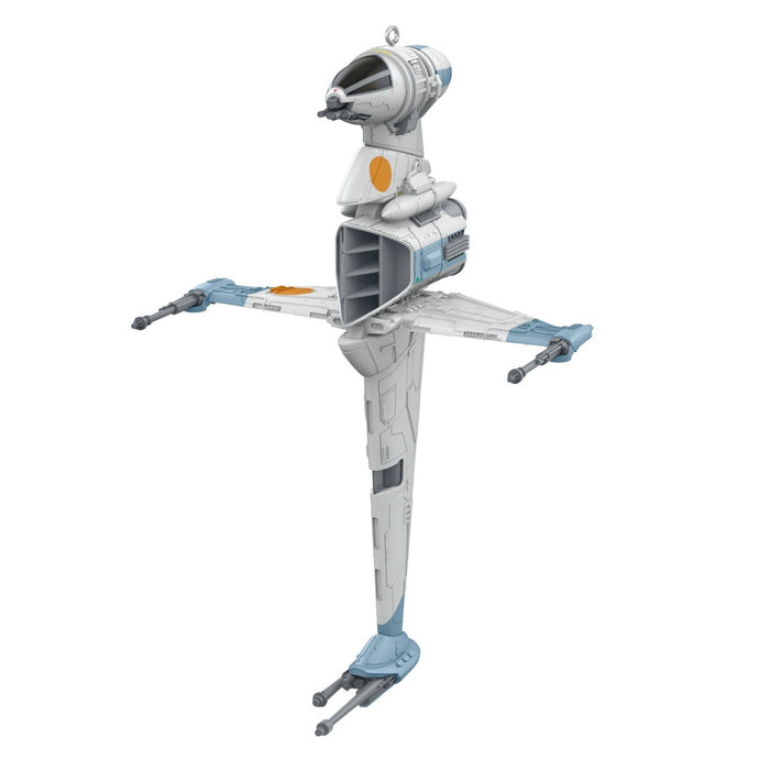 Hallmark Star Wars B-Wing Fighter ornament top angle grey cannons