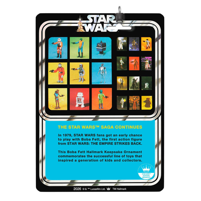Star Wars Boba Fett Hallmark Keepsake Ornament packaging with character illustrations on a white background
