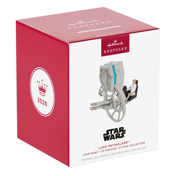 Hallmark 2026 Star Wars Luke Skywalker ornament packaging on a white background