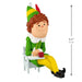 Front view of 2026 Buddy the Elf ornament seated at school desk with apple and pencil