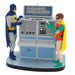 Front view of 2026 Hallmark Batman Batcomputer ornament showing retro console details and character figurines without measurement graphic