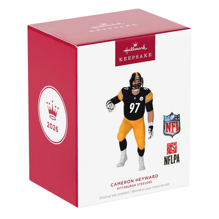 Front of 2026 Hallmark Keepsake box featuring Cameron Heyward Steelers ornament