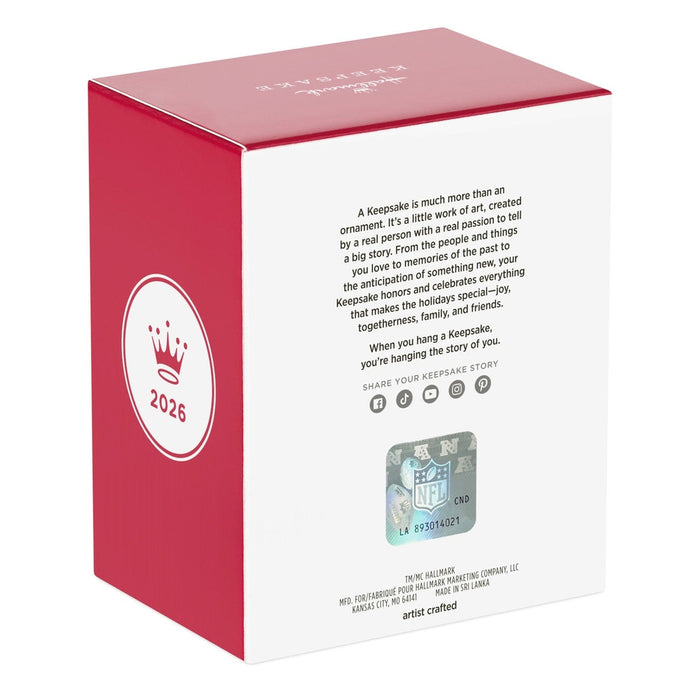 Back of 2026 Hallmark Keepsake box with holographic NFL authenticity sticker