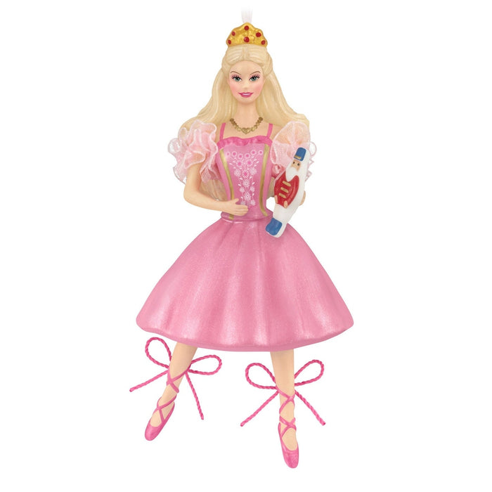 Barbie in the Nutcracker porcelain ornament pink glitter dress gold tiara red accents