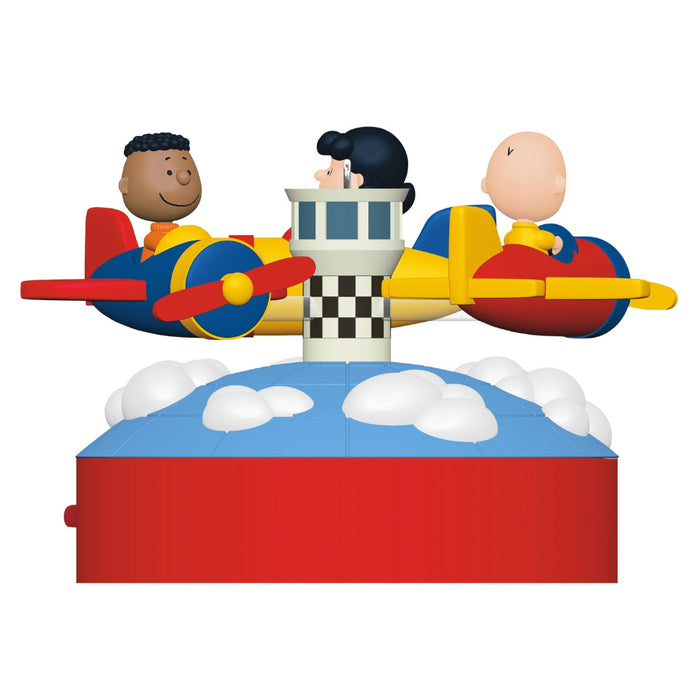 Toy set with characters on a cloud platform, featuring a plane and a tower.