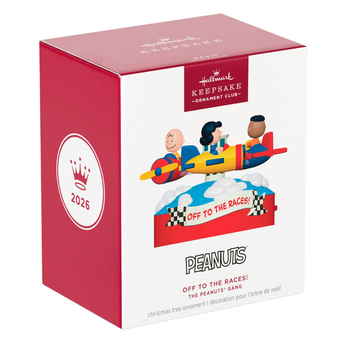 Hallmark Peanuts Christmas ornament packaging on a white background