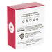 Back of a product packaging with text and logos on a white background