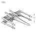 Metal model of a spaceship with scale indicators on a white background