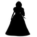 Silhouette of a person in a formal gown on a white background