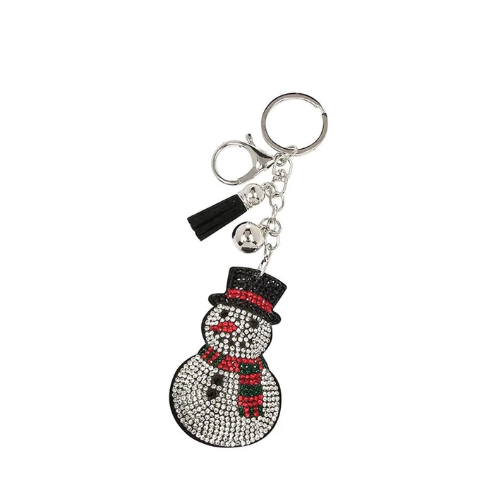 Snowman keychain with rhinestones on a white background