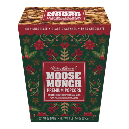 Box of Harry & David Moose Munch Premium Popcorn with festive design