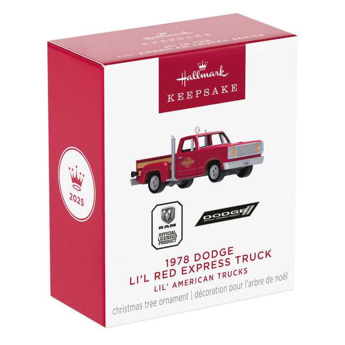 Hallmark : 2025 Keepsake Mini Lil' American Trucks 1978 Dodge Li'l Red Express Truck Ornament, 0.75" (374)