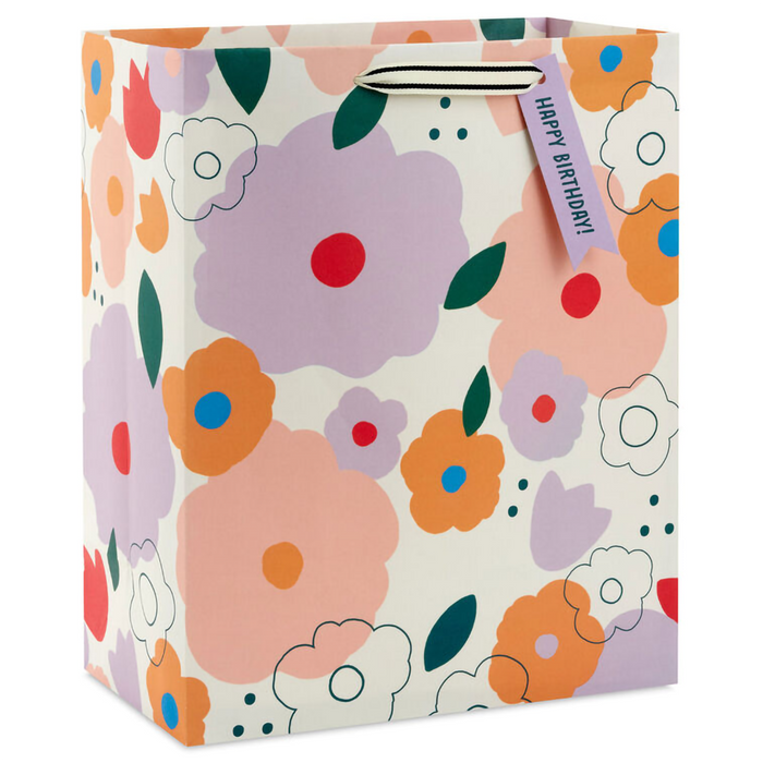 Hallmark : 13" Mod Floral on White Large Birthday Gift Bag
