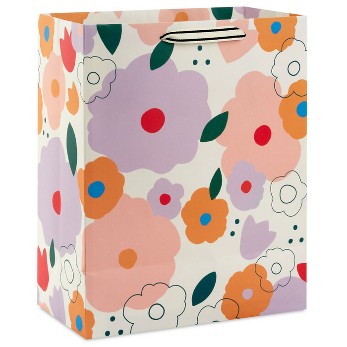 Hallmark : 13" Mod Floral on White Large Birthday Gift Bag