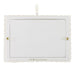 White rectangular frame with gold accents on a white background