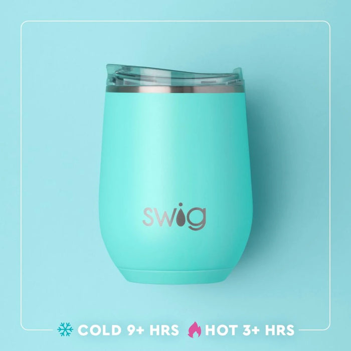 A vibrant Swig beachy tumbler featuring a fun, summery pattern, ideal for enjoying beverages outdoors.