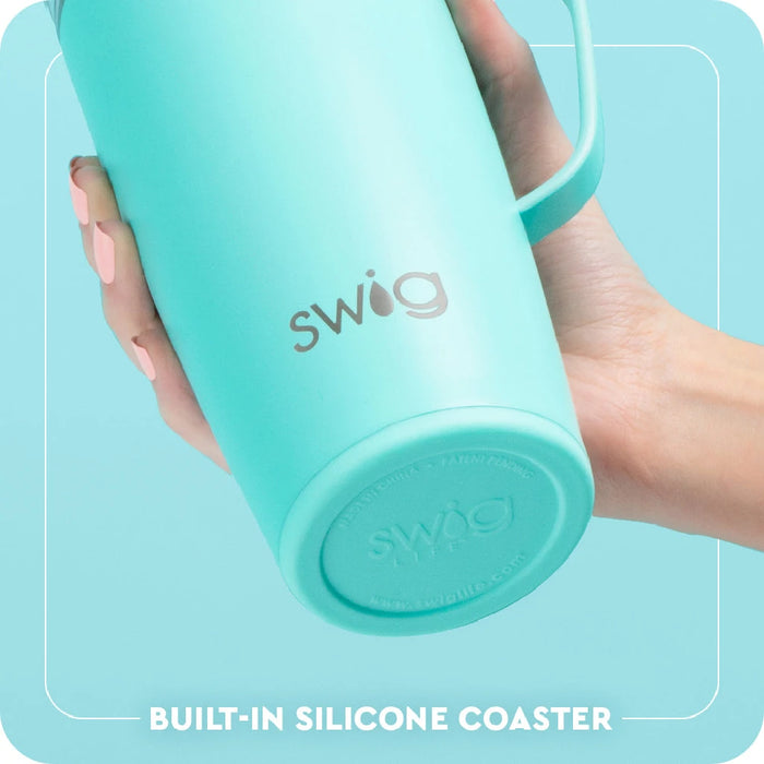 Stylish travel mug from Swoogirls, showcasing a beautiful hydrangea design for a chic beverage experience.