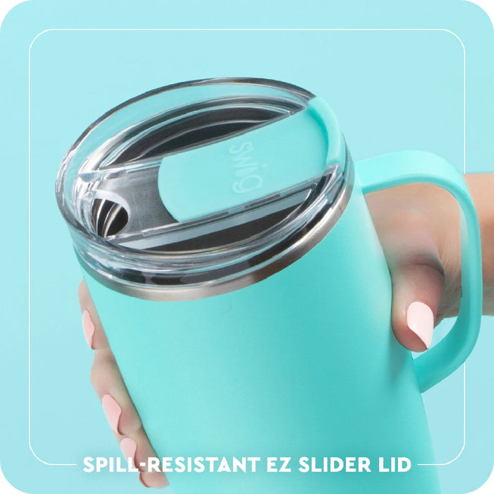 Swoogirls hydrangea-themed travel mug, designed for convenience and elegance while enjoying drinks on the move.