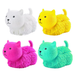 Four colorful animal-shaped stress balls on a white background