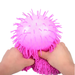 Pink spiky ball being held by hands on a white background