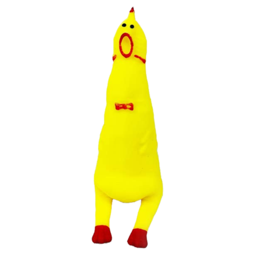 Yellow chicken costume with red accents on a white background