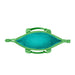 A green lunch bag with a sturdy green handle, suitable for carrying lunch or snacks.