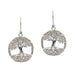 Elegant sterling silver earrings shaped like a tree of life, representing nature and harmony in a stylish accessory.