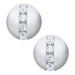 Pair of silver spherical earrings with clear gemstones on a white background